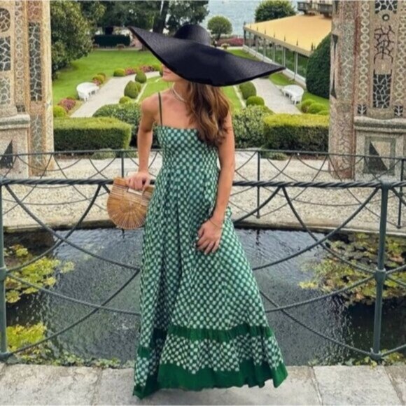 Green/White Checkmate Checkered Maxi Pleated Dress - Picture 5 of 16